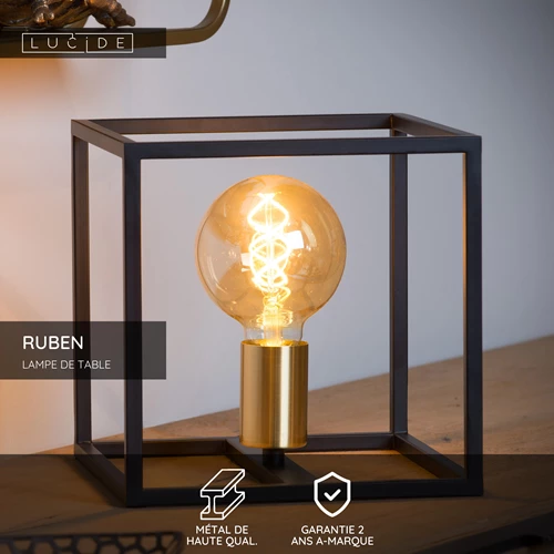 Lucide RUBEN - Lampe de table - 1xE27 - Noir - USP